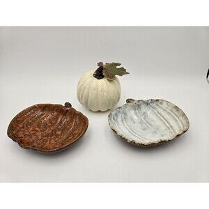 Set Of 2 Pumpkin Candy Dishes & White Pumpkin Decor Fall Autumn‎ Decor 7"